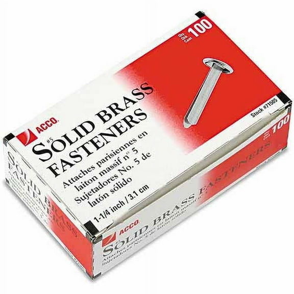 ACCO Brass Prong Paper File Fasteners, 1-1/4", 100-Pack