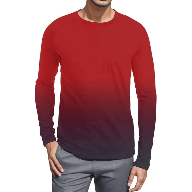 Ketyyh-chn99 Chemise en Lin Homme Vêtements d'Automne Mode Homme Couleur Dégradée T-Shirt à Manches Longues et Col Rond Haut Rouge,3TG