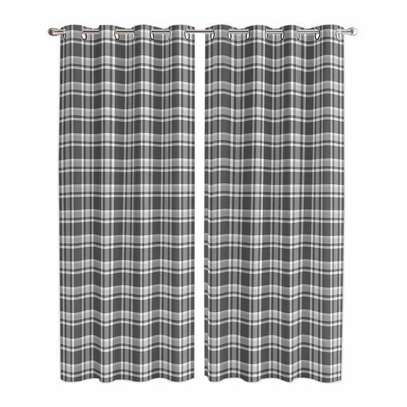 Geometric Lattice Kitchen Curtains 84 Inch Length, Black Grey Classic Farmhouse Plaid Grommet Top Bedroom Living Room Curtains, Light Filtering Cafe Curtain Drapes 2 Panels Set 84''x84''