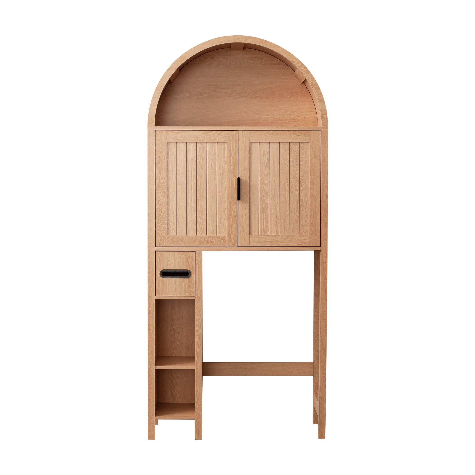 OONNEE 71" Arched Over the Toilet Storage Cabinet with 0.6" Extra-Thick Board, Freestanding Bathroom Organizer with Tissue Holder and Adjustable Shelf, Natural Wood