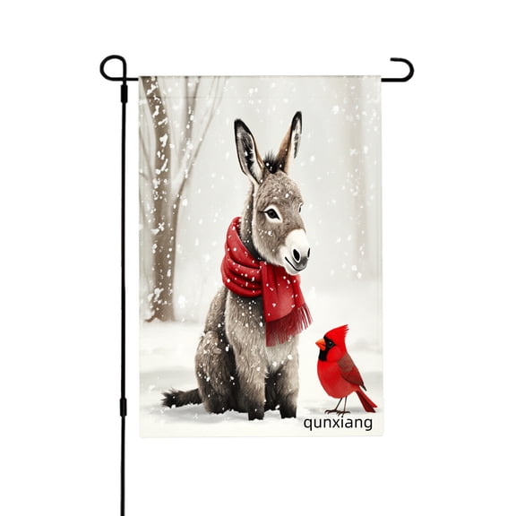Amhnf Donkey With Red Scarf And Cardinal In Snow Garden Flag For Home Outdoor Garden Yard Decor 12x18 inch