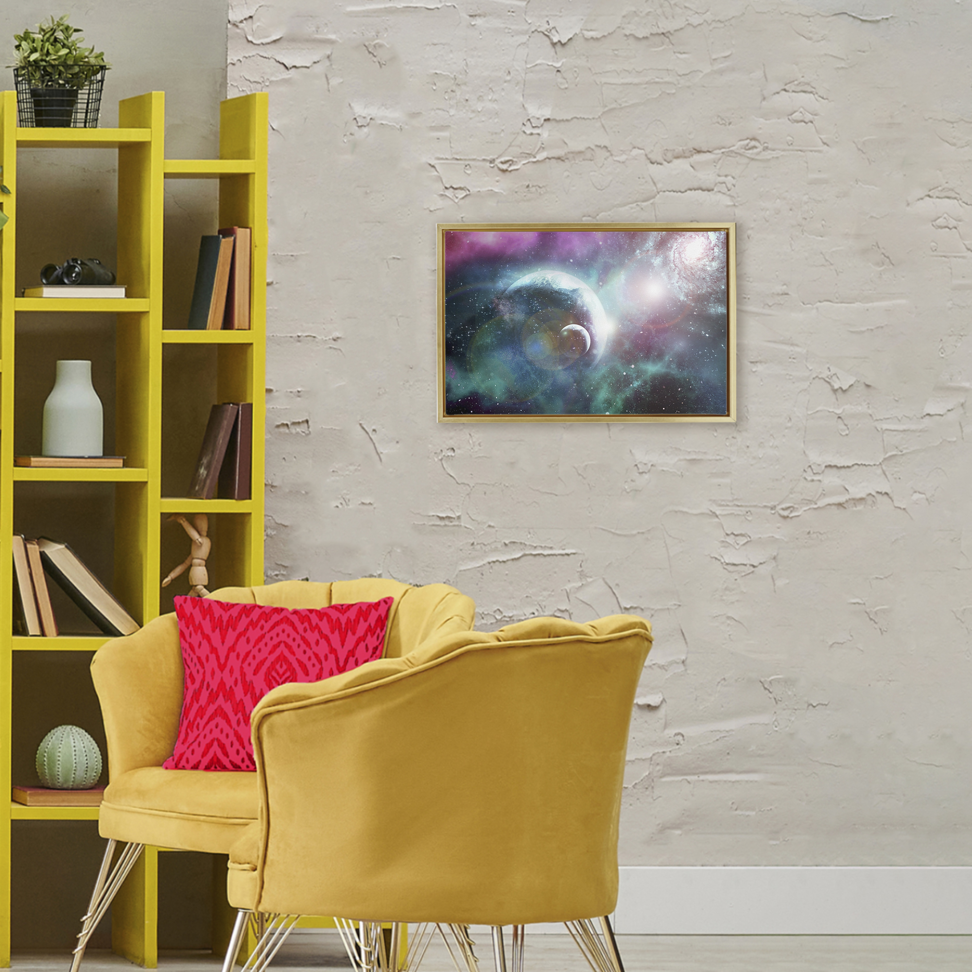 Eclipsing Cosmos Planets Gold Framed Floater Canvas Wall Art, design by Ali Chris