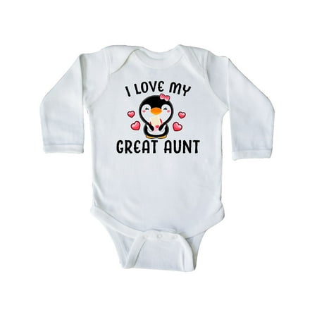 

Inktastic I Love My Great Aunt with Cute Penguin and Hearts Gift Baby Girl Long Sleeve Bodysuit