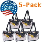 5 Pack Clear Stadium Approved Bags 12x6x12" Large Transparent Vinyl Tote Bags with Double Zipper and Handles for Concerts, Sporting Events, Music Festivals, Work, School, Gym