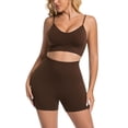 thumbnail image 4 of Women 2 Piece Workout Sets Compression Tummy Control Leggings with Pockets Halter Built in Bra Tank Tops,Compression(Coffee,S), 4 of 9