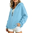 thumbnail image 4 of Girls Full Zip Hooded Jacket, Solid Loose Zip Up Hoodie with Pockets, Spring Fall Long Sleeve Casual Outerwear Blue 15 Years, 4 of 9