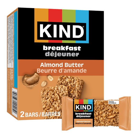 KIND Breakfast Bars, Almond Butter, (50g) , Box of 4 Packs, 2 Bars per Pack