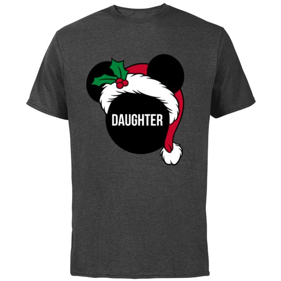 Disney Mickey Mouse Santa Hat DAUGHTER Holiday - Short Sleeve Cotton T-Shirt for Adults - Customized-Charcoal