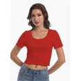 thumbnail image 3 of Women's Casual Short Sleeve Scoop Neck Fitted Workout Basic Crop Top Teen T-shirts, 3 of 6