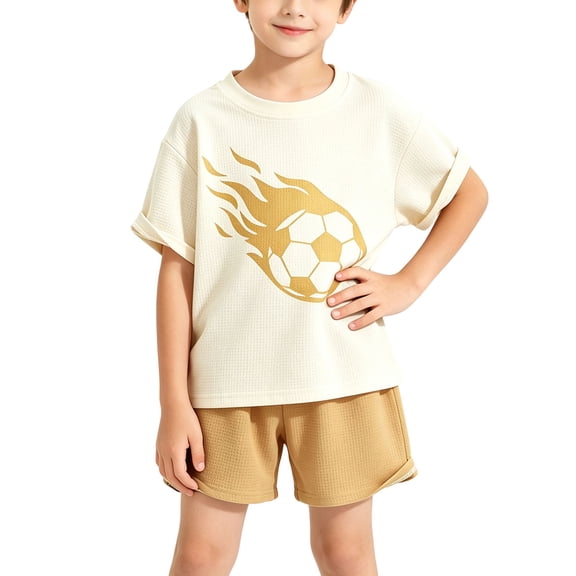 NAISIBABY Boys Summer Outfit Sets, Soccer Garphic Short Sleeve T-Shirt & Shorts 2-Piece Active Fit Casual Clothes Sets Yellow Size 8