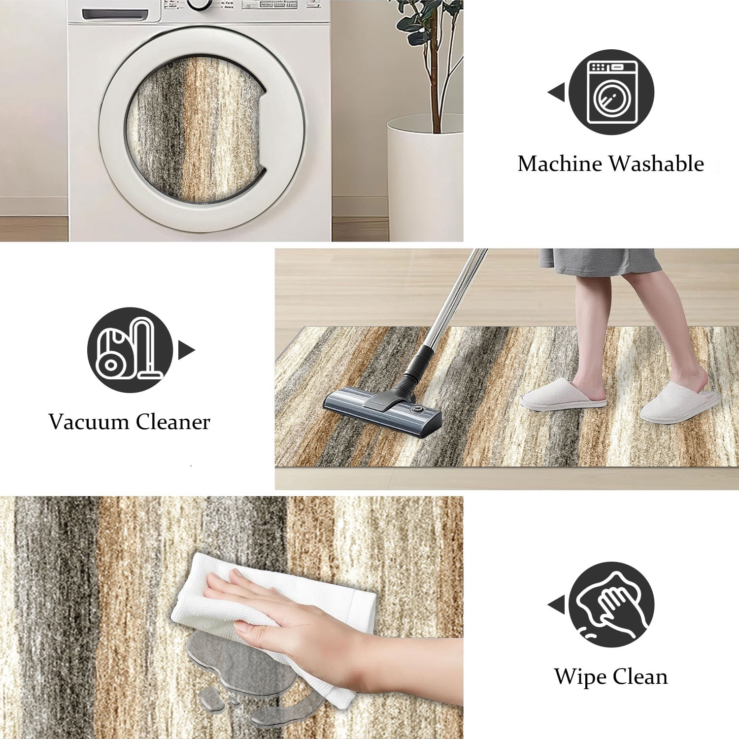 3 Piece Kitchen Rug Set, Non-Slip And Washable, Abstract Pattern Kitchen Hallway Rug, Soft And Comfortable, Suitable For Sinks, Floors, Entrances, Hallways and Bathrooms