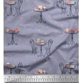 thumbnail image 1 of Soimoi Grey Japan Crepe Satin Fabric Chair,Round Table & Cupcakes Party Print Sewing Fabric Yard 42 Inch Wide, 1 of 1