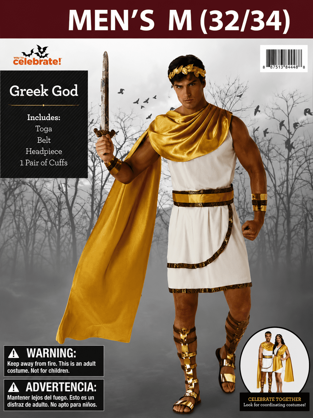 Greek God Halloween Costume for Adults, Men's Size M (32/34), by Way to Celebrate