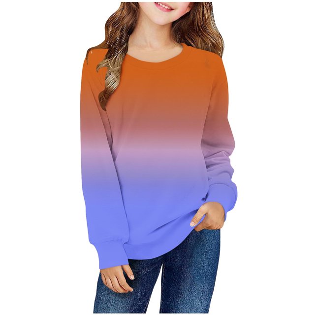 Milgrthf Chandails à Manches Longues pour Filles, Décontractés, Dégradé, Col Ras du Cou, Légers, Automne Hiver, Chandails à Enfiler, Orange, 3 Ans