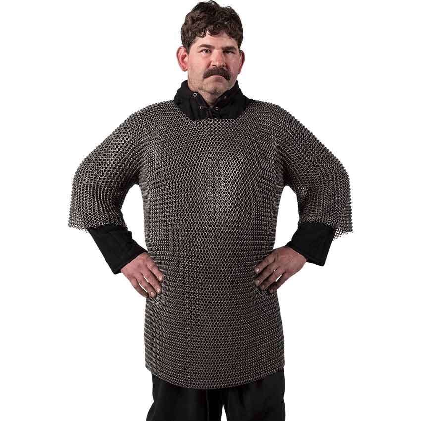 Xl Butted Chainmail Shirt Blackened Chain Mail Armor Haubergeon Collectible 
