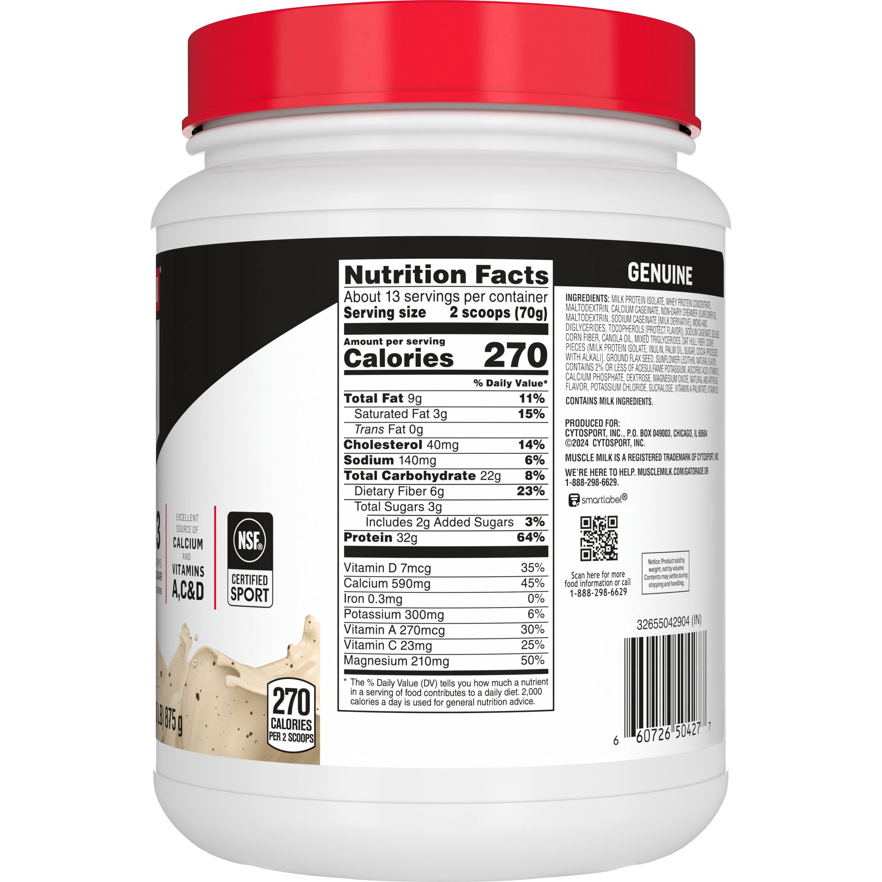 Muscle Milk Genuine Cookies N Creme Protein Powder Drink Mix, 32g Protein, 1.93 Pound