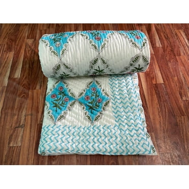 Shree24 Quilted Reversible Twin Size Multicolor Floral Cotton Quilt