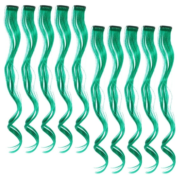 HEALEEP Curly Green Hair Extensions for Women Made of High Temperature Silk with Hair Clips Decorative 10 Pieces