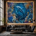 thumbnail image 6 of Ocean Waves Underwater with Detailed Dolphin Swimming Upwards, Mystical Fantasy for Space Lovers, Galaxy Room Decor, Graduation Gift, Tapestry Wall Hanging for Bedroom and Dorm, 6 of 7