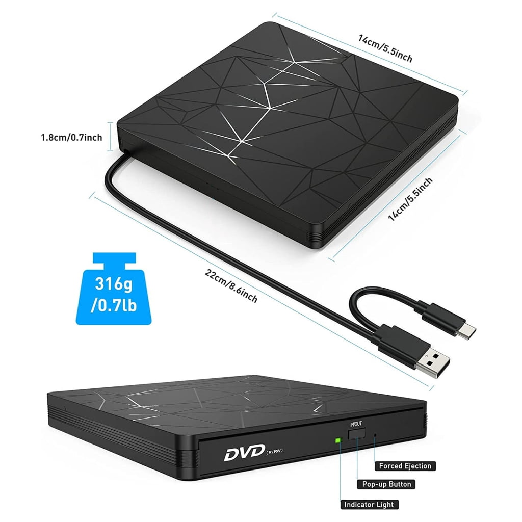 Portable External Disc Reader Drive USB 3.0 Type C for Laptop Desktop PC Wide Compatibility Disk Writer