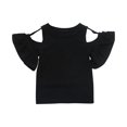 thumbnail image 2 of Cold Shoulder Tops for Girls 6M-7Y Cute Cotton T-Shirts Toddlers Kids Trendy Solid Hollow-Out Ruffle Short Sleeve Crewneck Blouses Top, 2 of 5