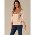 thumbnail image 2 of DARING DIVA Women's Satin Blouse Long Sleeve V Neck Top Shirts M Champagne, 2 of 6