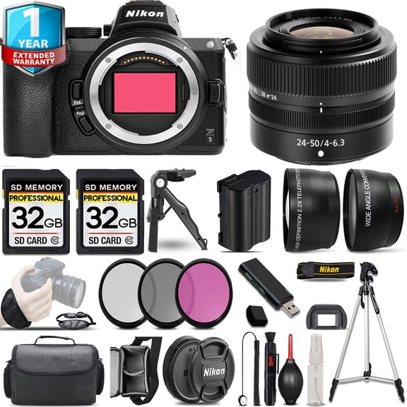 Nikon Z5 Mirrorless Camera with 24-50mm f/4-6.3 Lens   0.43X Wide Angle Lens   2.2x Telephoto Lens   3 PC Filter Set (International Version)