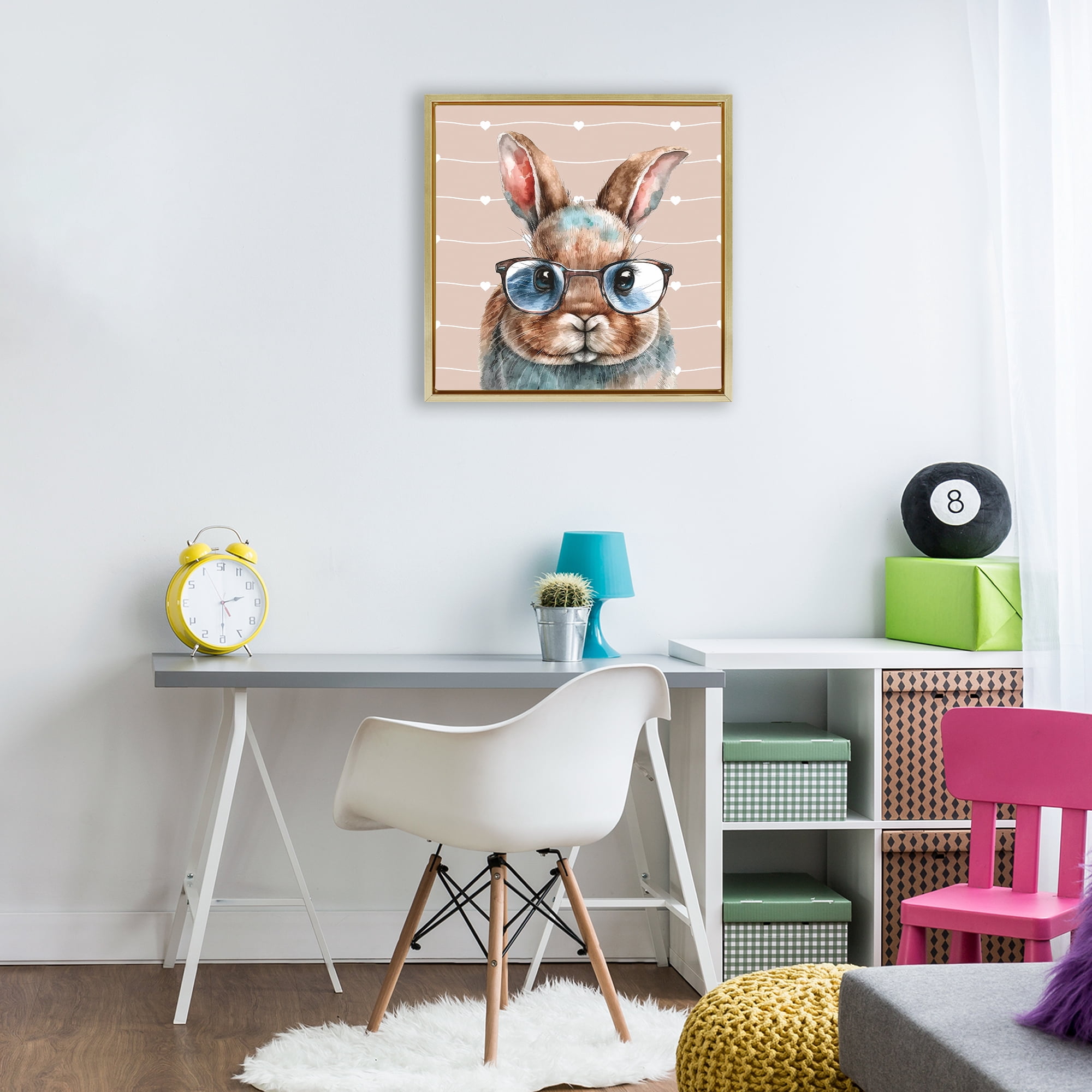 Stupell Industries Buster Rabbit with Specs Gold Framed Floater Canvas Wall Art, design by Yvonne Coleman Burney