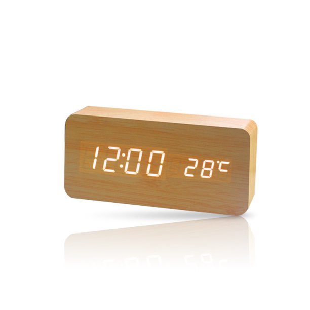 Toystoory Despertador LED Digital Dormitorio Relojes electrónicos Calendario Decoración Dígito blanco Temperatura Salón Termómetro Decoración del hogar Madera de Bambú Toystoory HA047832-02B