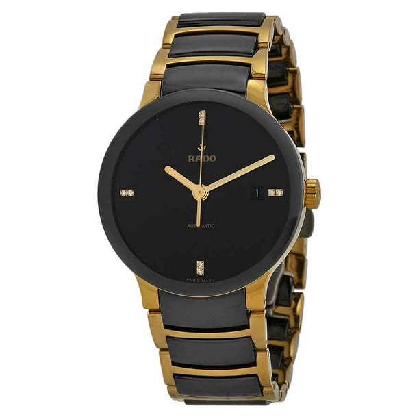 Rado Centrix Black Dial Gold-plated and Black Ceramic Men's Watch ...