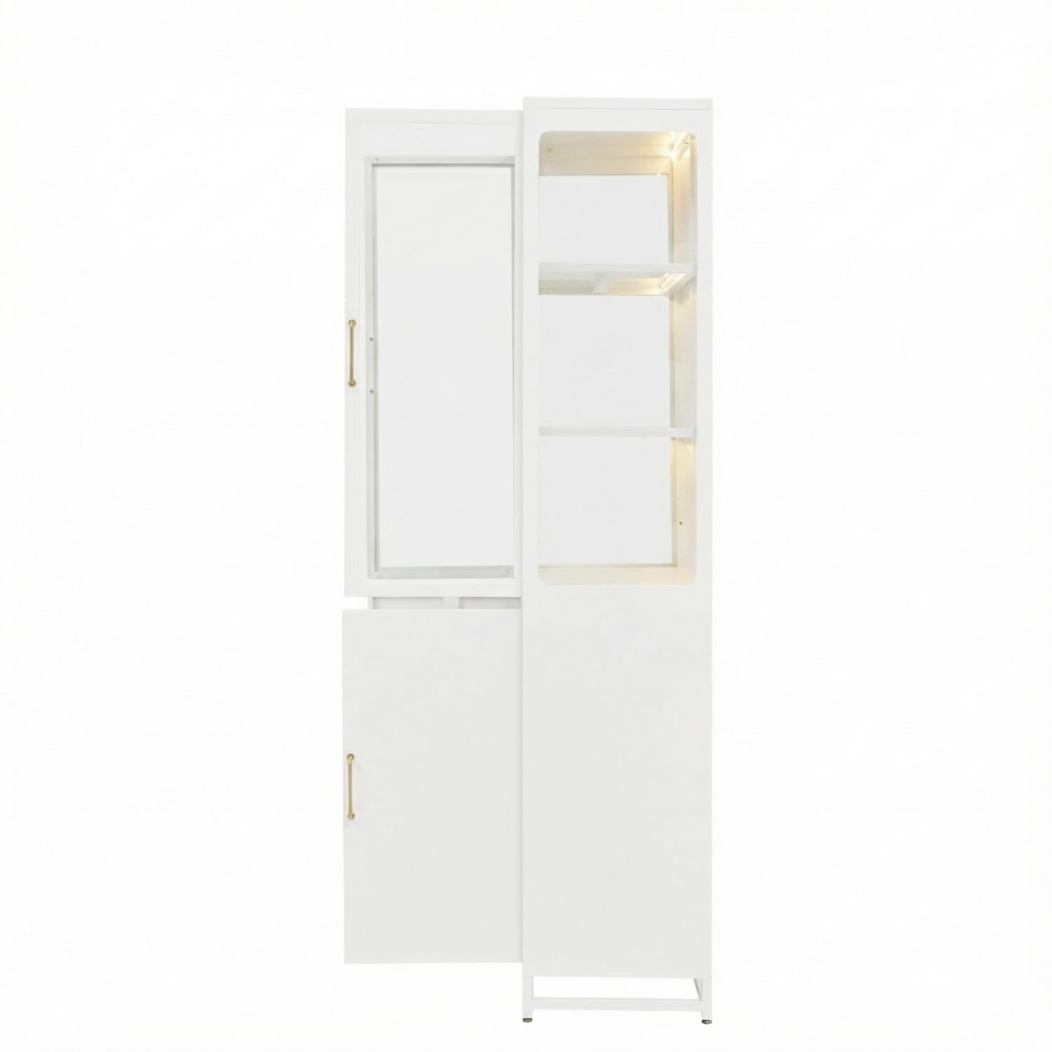 76.75" Tall Glass Display Cabinet with LED Lights, Steel Curio Cabinet with 3-Sided Glass, Double Door Storage Cabinet for Kitchen Living Room Office Pantry Home Decor, White