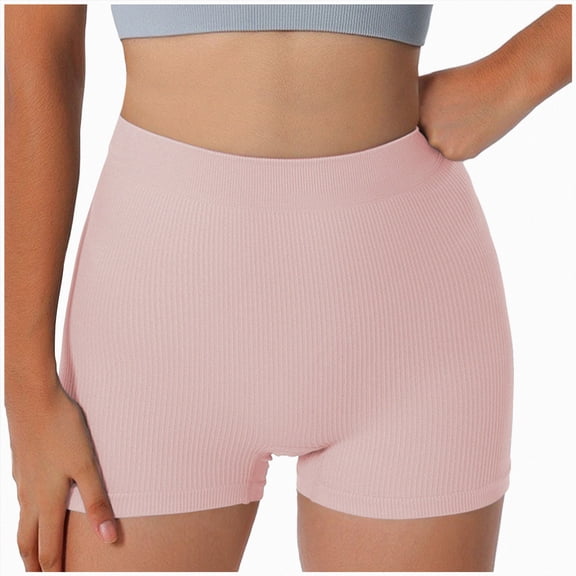 UOCUFY Workout Shorts Women, High Waist Biker Shorts, Women Seamless Ribbed Athletic Yoga Gym Shorts Leggings (Light Pink, M)