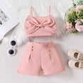 thumbnail image 2 of Coerni Baby Toddler Girl Shorts Set Puff Sleeve Crewneck T Shirt Tops With Tie Up Shorts Set Girls Summer Clothes 2Pcs, 2 of 5