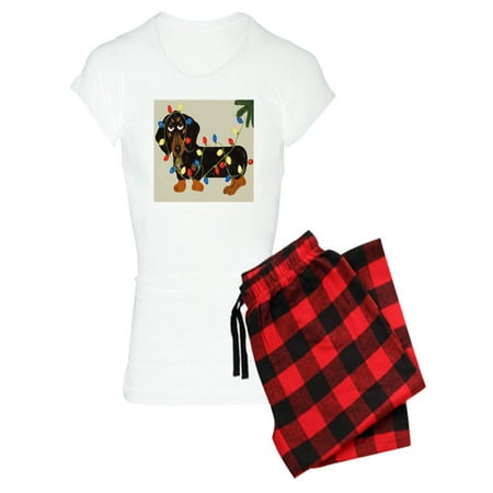 

CafePress - Dachshund (Blk/Tan) Tangled In Christmas Lights Wo - Women s Light Pajamas
