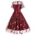 thumbnail image 1 of WILLBEST Vestidos de Dama, Vestido Bordado A La Moda para Mujer, Vestido de Manga Corta con Cuello Redondo y Cremallera, Vestido Informal Holgado con Empalme de Malla Grande, 1 of 3
