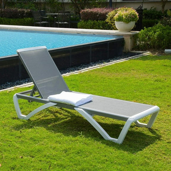 Domi Outdoor Chaise Lounge Adjustable Aluminum Pool Lounge Chair Grey Mesh