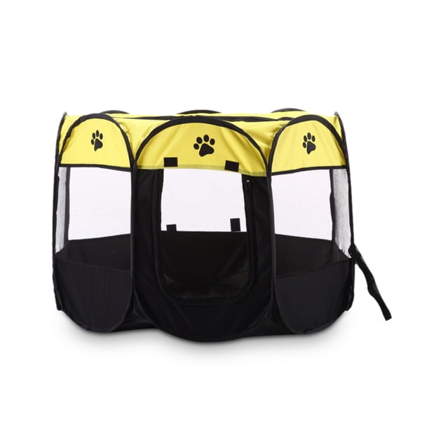 Tienda plegable para mascotas, casa de animales plegable octogonal con cremallera para exteriores, tela Oxford 600D, corralito para interiores, Suministros de alimentación y agua para Amarillo S Greeniant PT000583-02