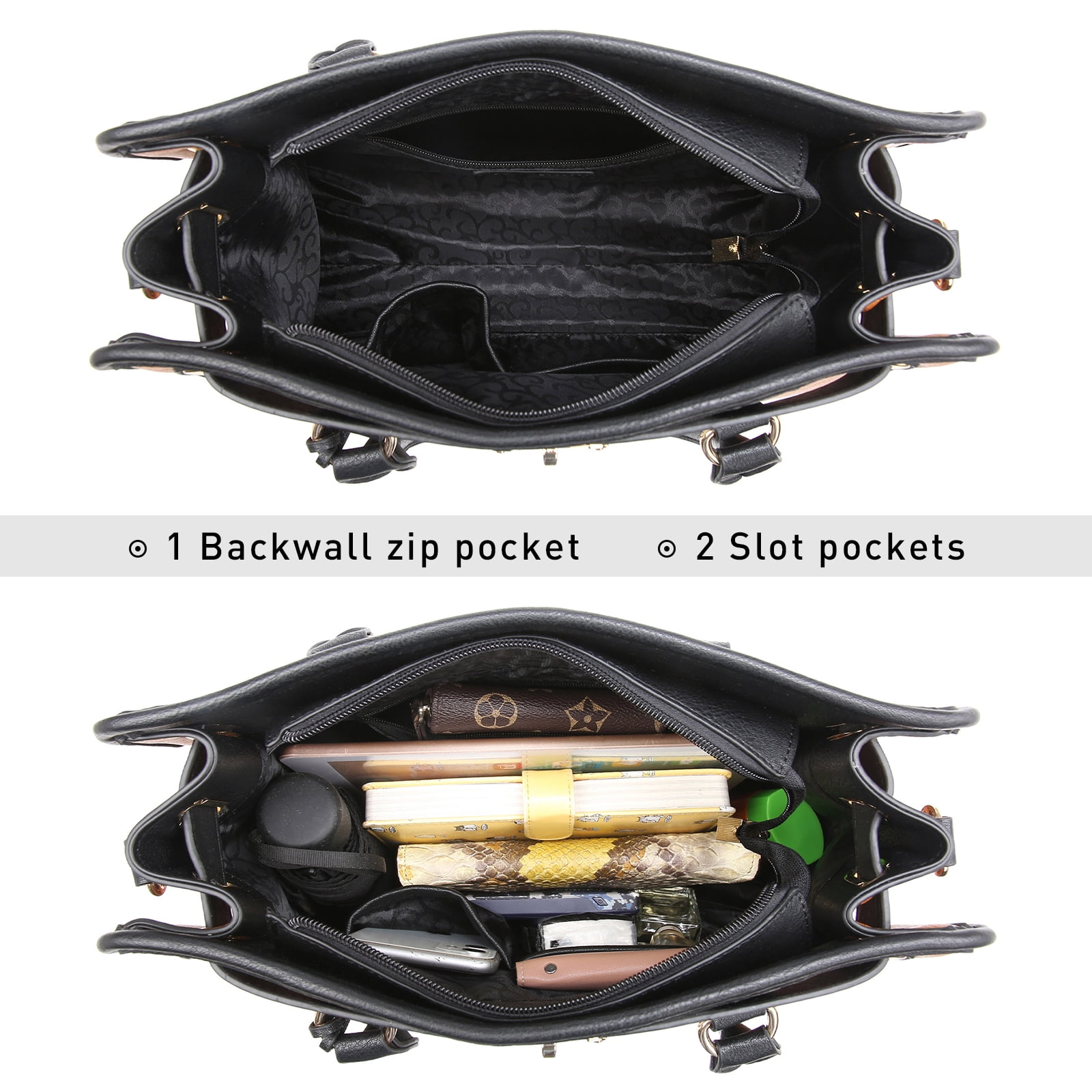 MKP Womens Satchel Female Handbags Two Tone Vegan Leather Shoulder Bag with Wallet 2pcs Set
