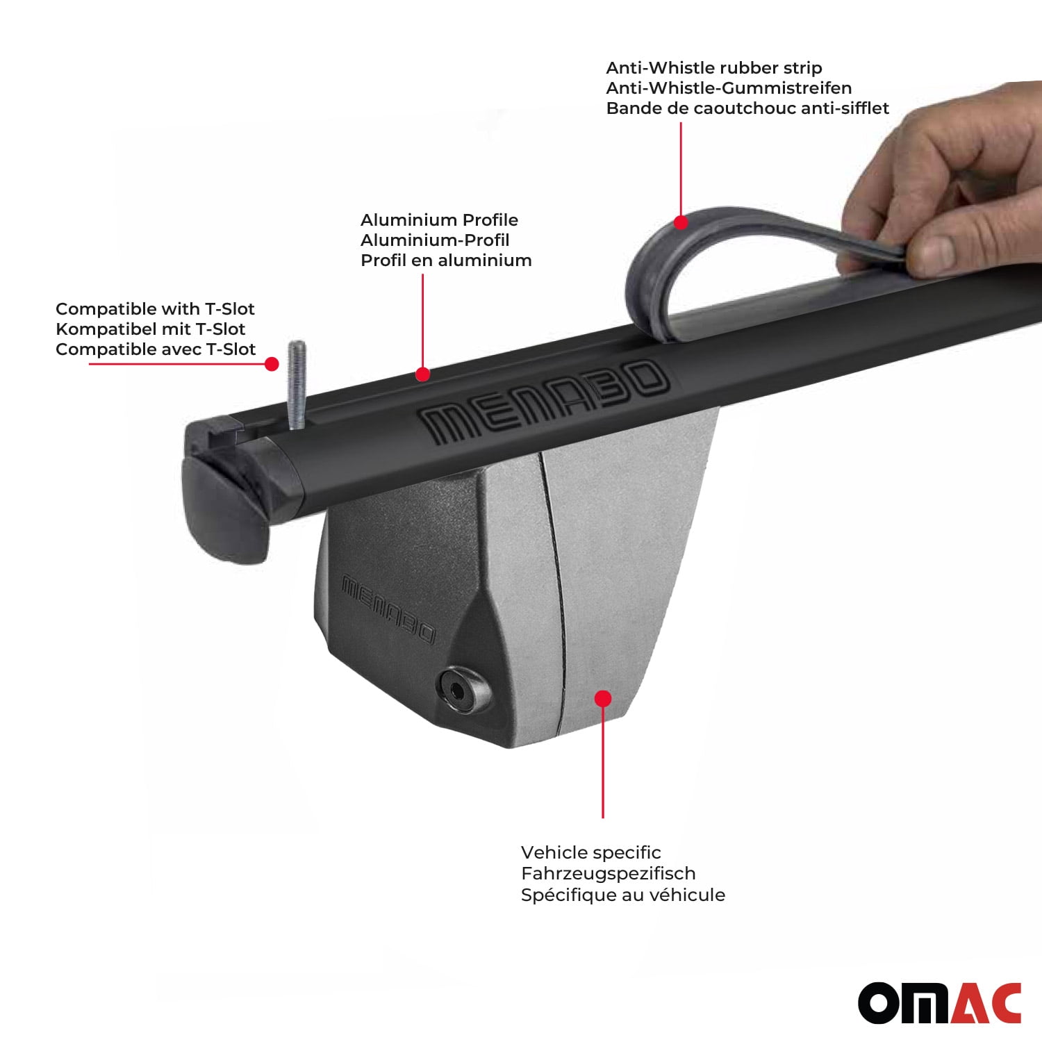 OMAC Steel Roof Racks Cross Bars For BMW 5 Series F10 Sedan 2010-2016 - Black, Fixed Point Mount