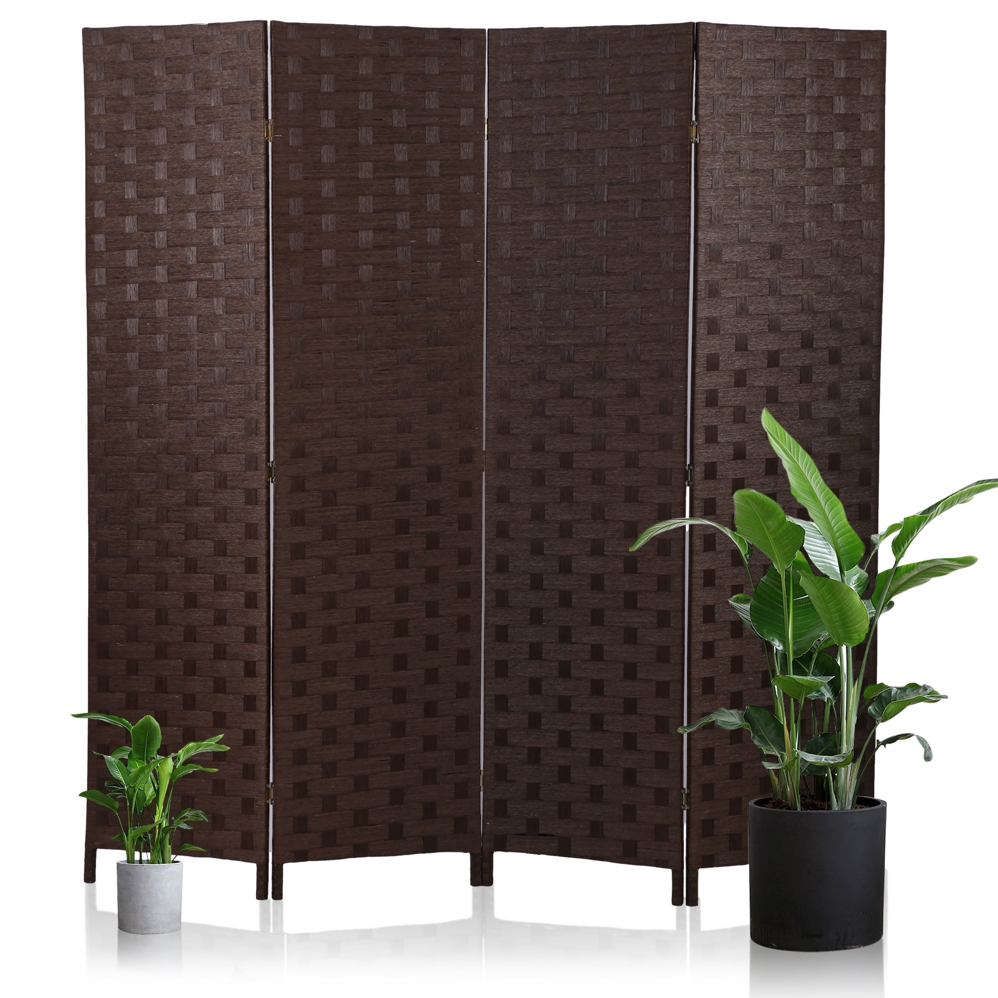CL.HPAHKL 4 Panels Room Divider and Folding Privacy Screen, 6 ft Tall Wood Mesh Hand-Woven Design Wall Divider, Partition Room Dividers for Home Office Restaurant Bedroom