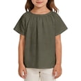 thumbnail image 3 of Toddler Girls Short Sleeve Shirts Pleated Neck Cotton Linen T-Shirts Baby Girl Summer Tee Tops Size 1‐6T Casual Loose Tees, 3 of 5