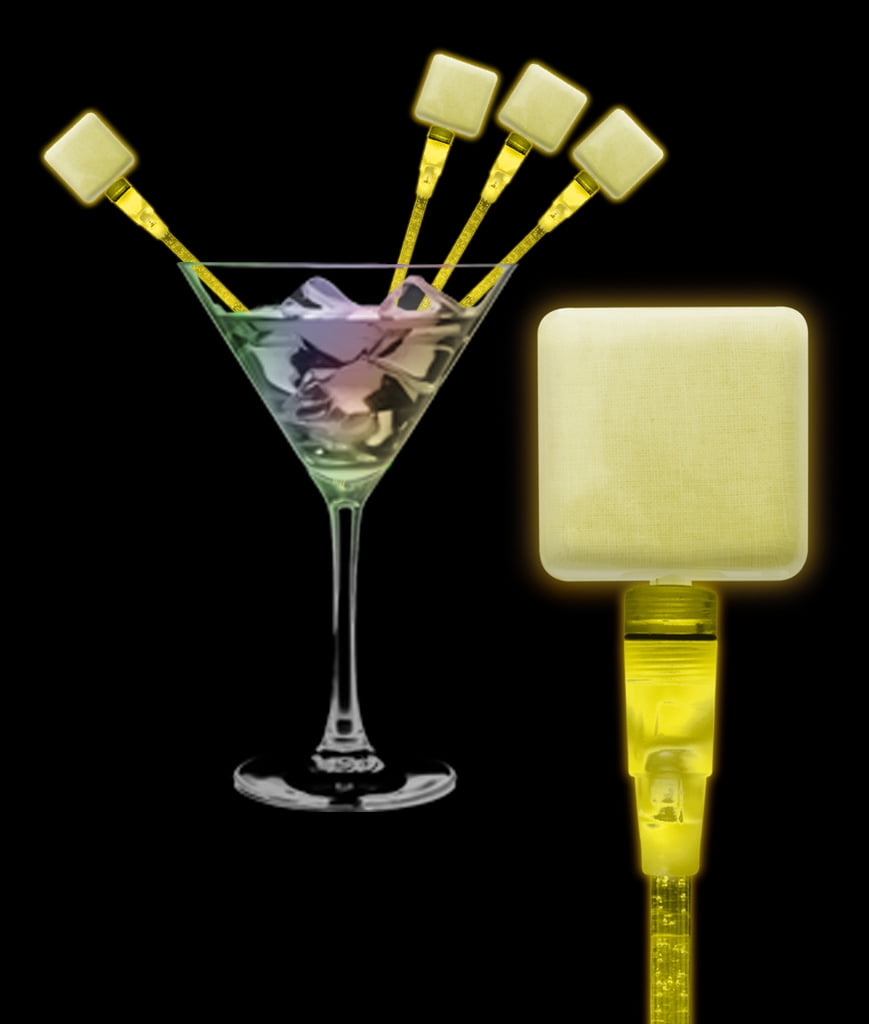 Fun Central (P895) 12 pcs Yellow LED Square Cocktail Stirrers, LED