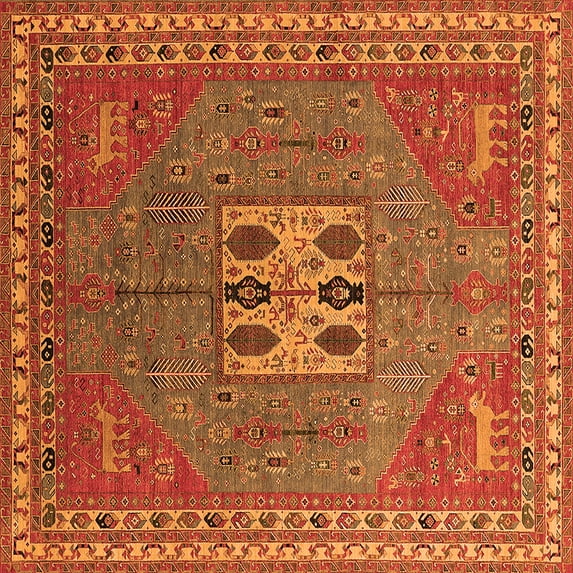 Ahgly Company Indoor Square Oriental Orange Industrial Area Rugs, 7' Square