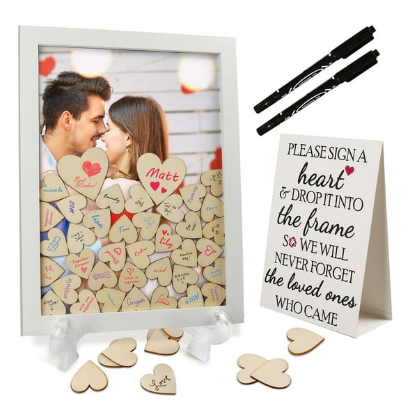 LotFancy Wedding Guest Book,Rustic Heart Drop Wood Guest Book for Wedding, Anniversary, Graduation