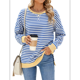 thumbnail image 1 of Sudadera Oversize para Mujer, Verano 2025, Cuello Redondo, Rayas, Larga, Aberturas Laterales, Sudaderas con Capucha Y2K Azul y S, 1 of 10