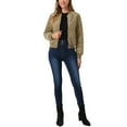 thumbnail image 2 of INSPIRE CHIC Women's Winter Zipper Velvet Surface Quilted Bomber Jacket with Pockets S Light Khaki, 2 of 5
