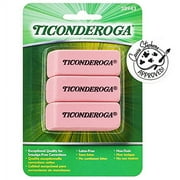 TICONDEROGA Pink Carnation Erasers, Wedge, Medium, Pink, 3 Count (Pack of 1) (X38943)