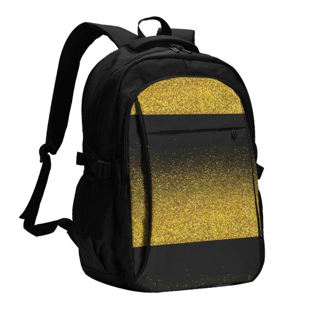 Fotbe Gold Glitter Gradient Mochila con Estampado y Puerto USB para Hombre y Mujer, Mochila Antirrobo, Mochila de Viaje, Mochila Escolar, Mochila Universitaria