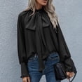 thumbnail image 2 of Bow Tie Front Chiffon Blouse for Women Ruffle Long Sleeve Dressy Casual Work Tops Elegant Tunic Loose Tee Fall Blouse, 2 of 9