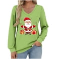 thumbnail image 2 of asdoklhq Christmas Christmas Shirts for Women Fashionable and Casual Loose Christmas V-neck Long Sleeved T-shirt Top Green M, 2 of 6